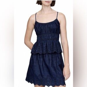 Gap Eyelet Smocked Dark Wash Denim Chambray Mini Skirt NWT M Summer Spring NEW